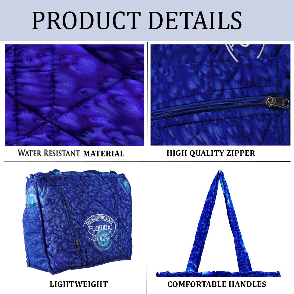 Beautiful Navy Blue Abstract Printed Hawaiian Beach Bag With Beach Wrap and Scrunchy For Women P04695