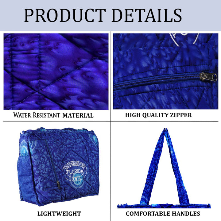 Beautiful Navy Blue Abstract Printed Hawaiian Beach Bag With Beach Wrap and Scrunchy For Women P04695