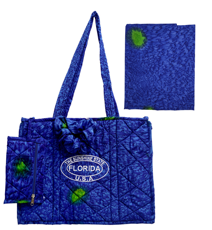 Beach  Pool Tote Bag + Purse + Beach Wrap Ethnic Blue P04697