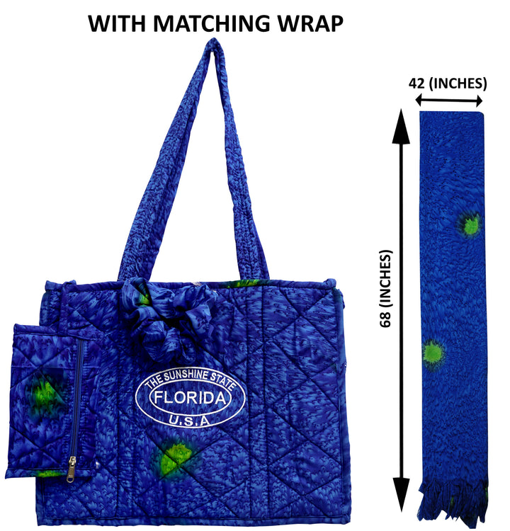 Beach  Pool Tote Bag + Purse + Beach Wrap Ethnic Blue P04697