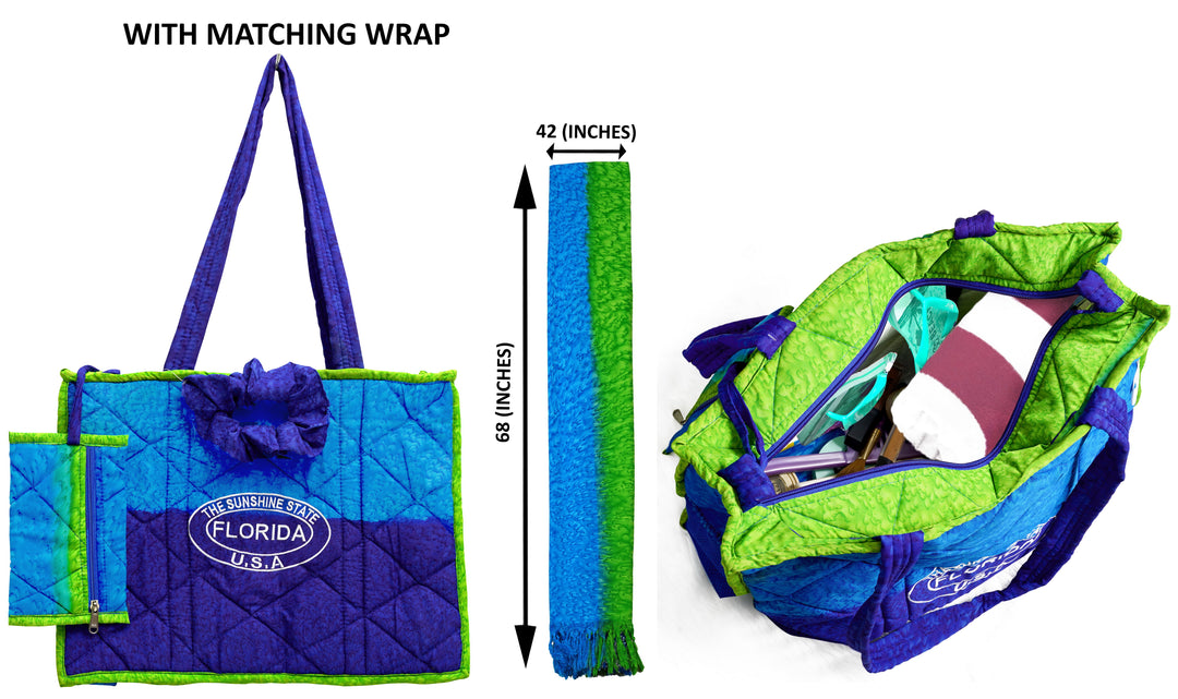 Beach  Pool Tote Bag + Purse + Beach Wrap Blue P04701