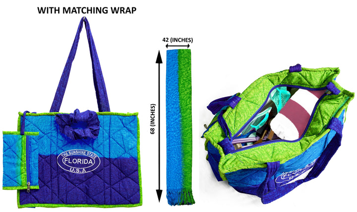 Beach  Pool Tote Bag + Purse + Beach Wrap Blue P04701