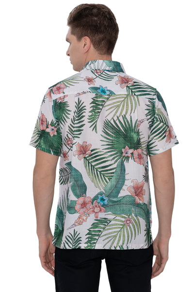 HAPPY BAY Mens Hawaiian Shirts Green Leaves P07218