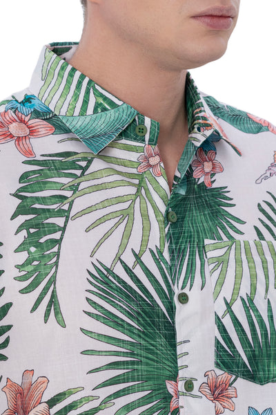HAPPY BAY Mens Hawaiian Shirts Green Leaves P07218