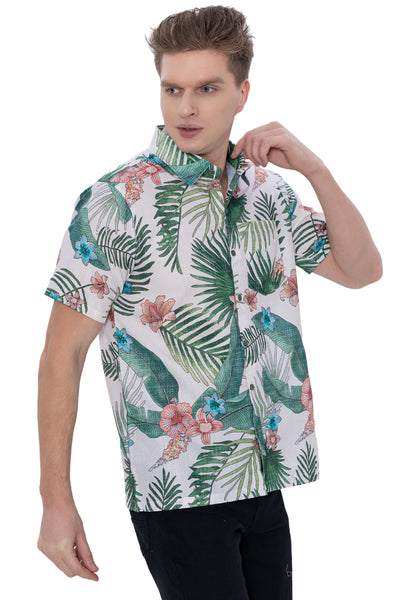 HAPPY BAY Mens Hawaiian Shirts Green Leaves P07218