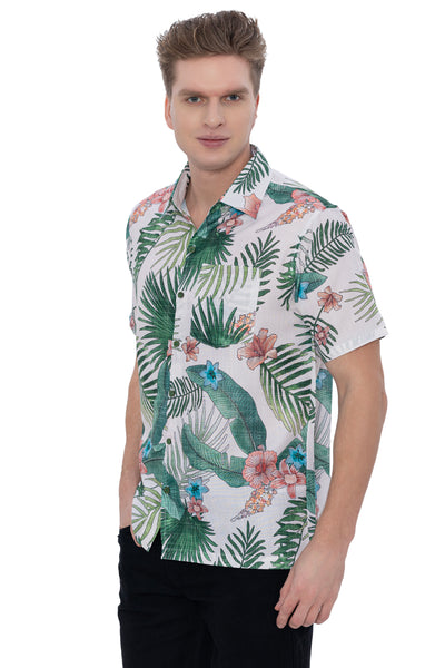 HAPPY BAY Mens Hawaiian Shirts Green Leaves P07218