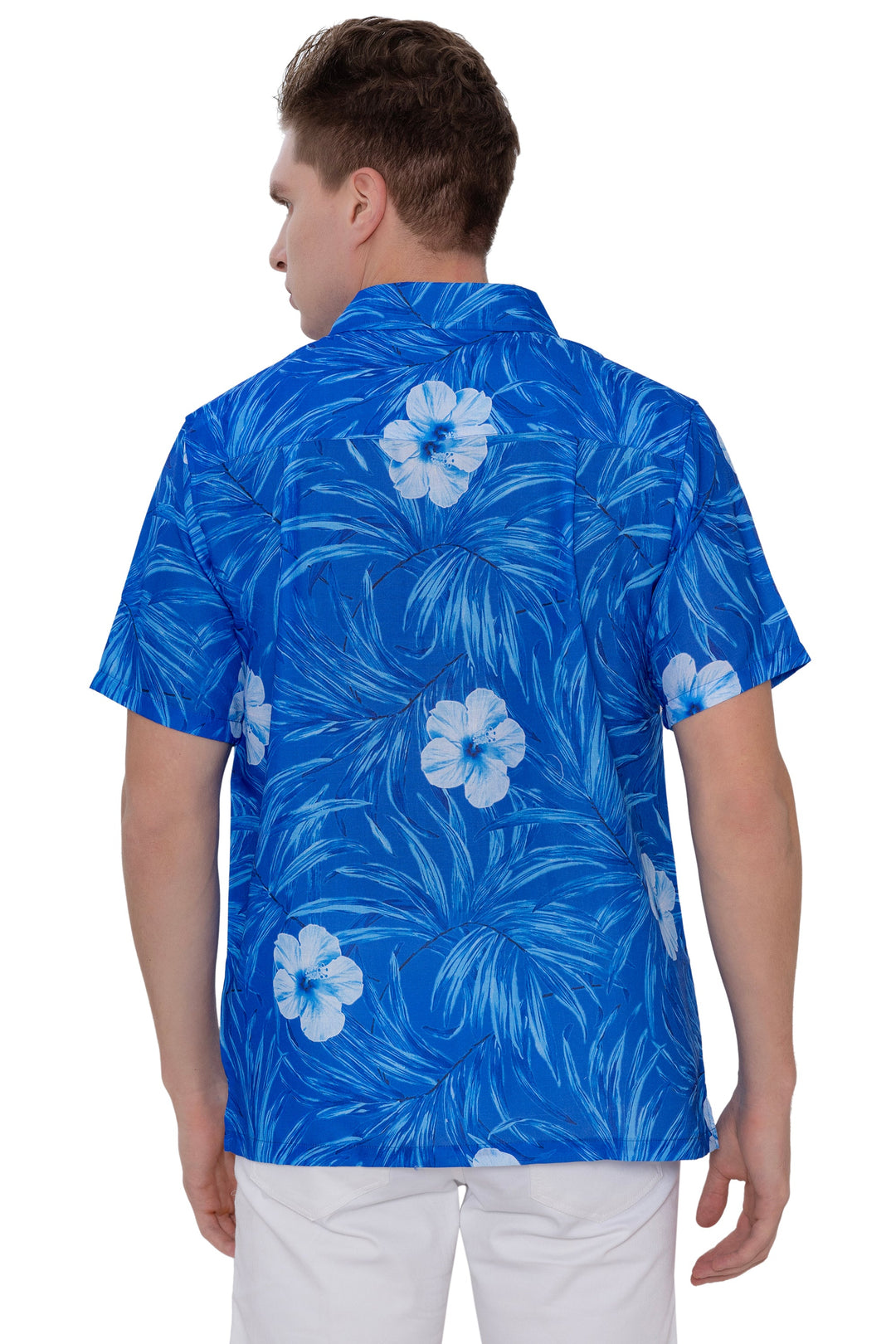 HAPPY BAY Mens Hawaiian Shirts Blue Floral Leafs P07221