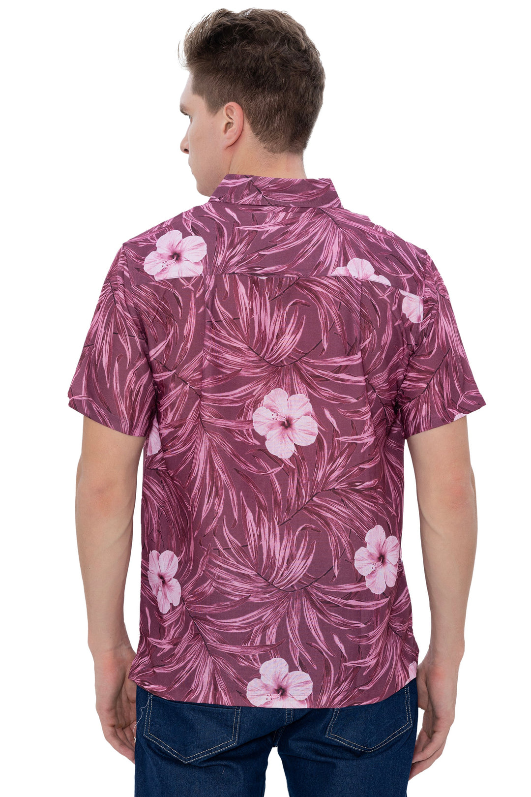 HAPPY BAY Mens Hawaiian Shirts Maroon Floral Leafs P07226