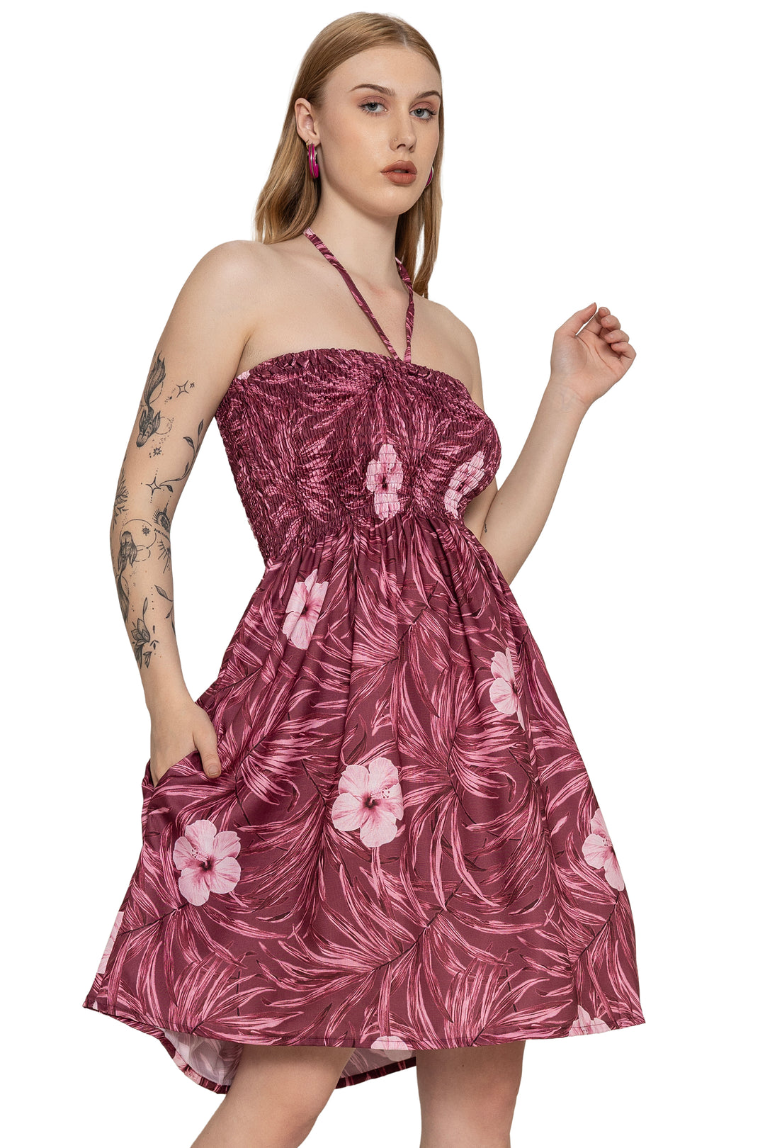 LA LEELA Maroon Short Dress - 921959