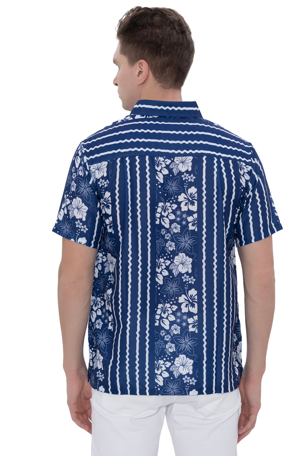 Happy Bay Men's Linen Blend Half Sleeve Aloha Hawaiian Beach Shirt Navy P07587