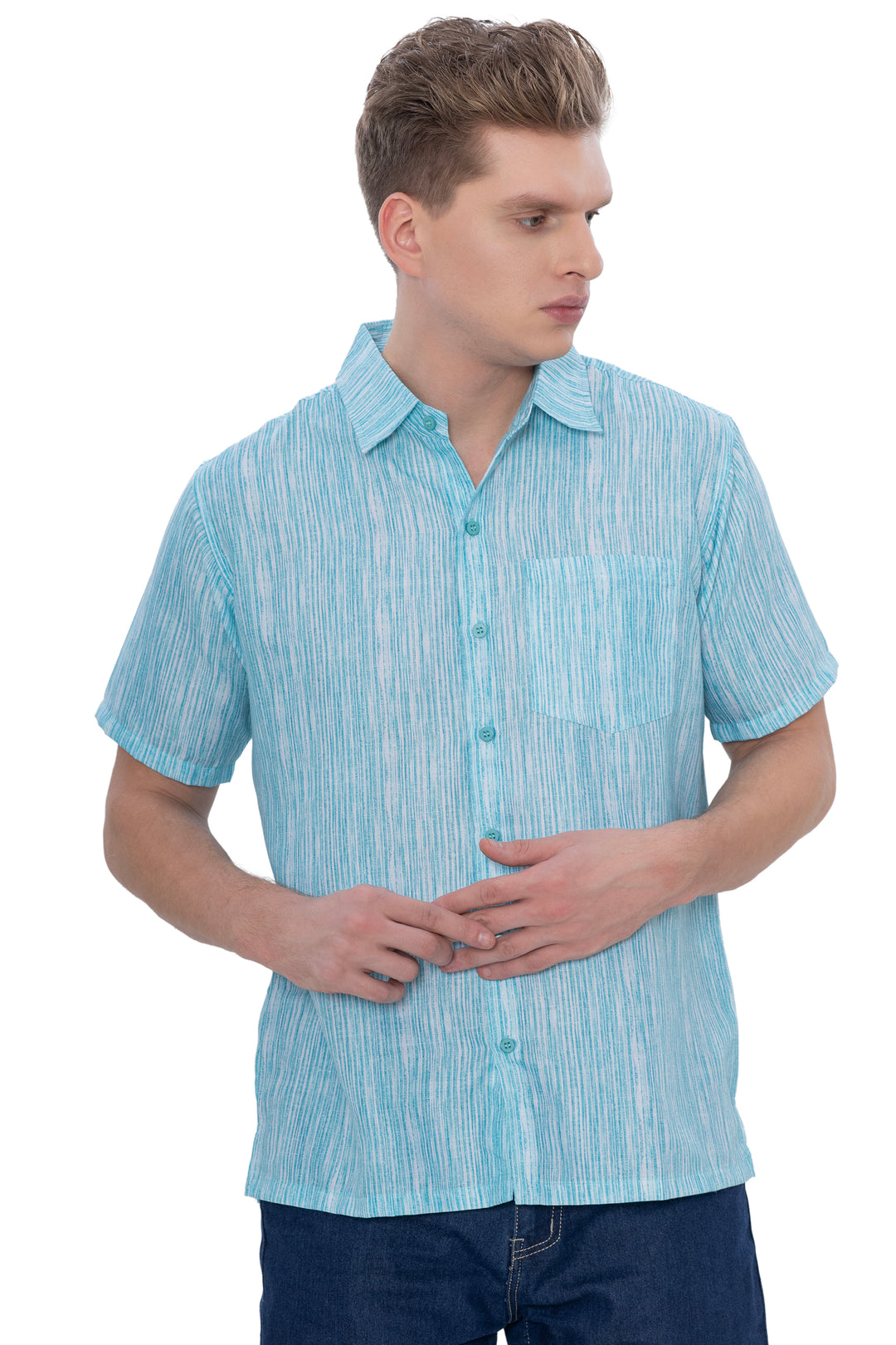 HAPPY BAY Mens Hawaiian Shirts Green Stripes P07592