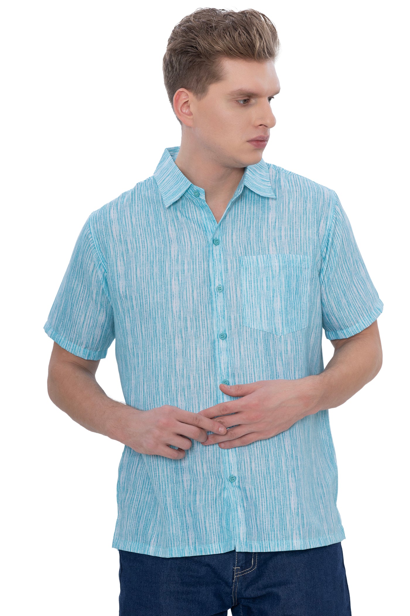 HAPPY BAY Mens Hawaiian Shirts Green Stripes P07592