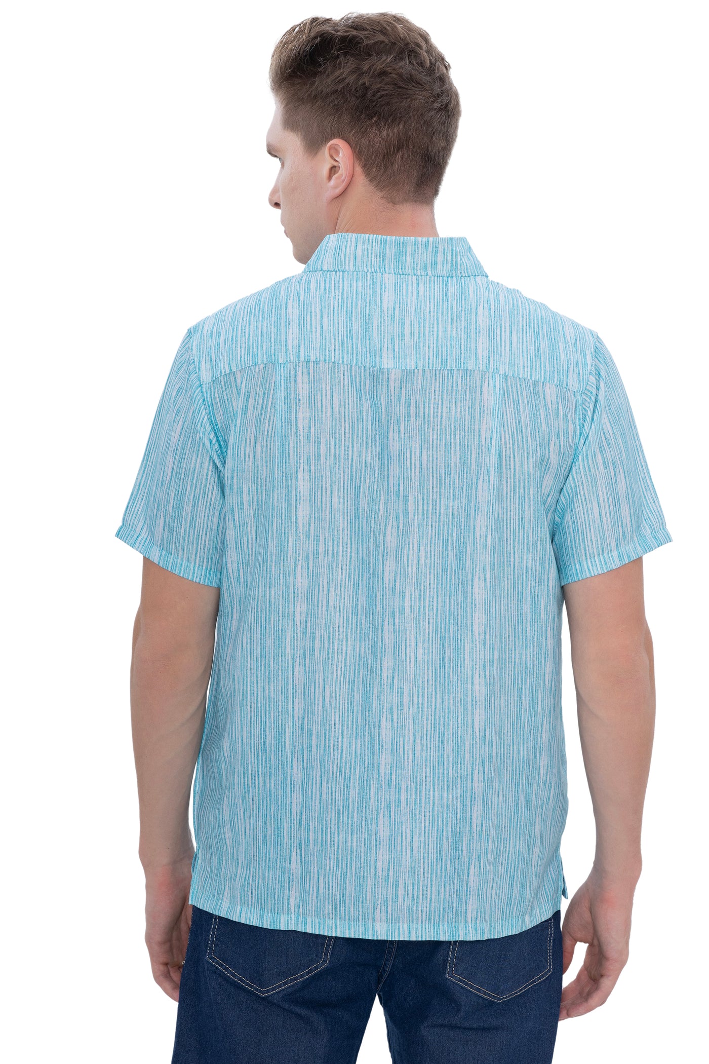 HAPPY BAY Mens Hawaiian Shirts Green Stripes P07592