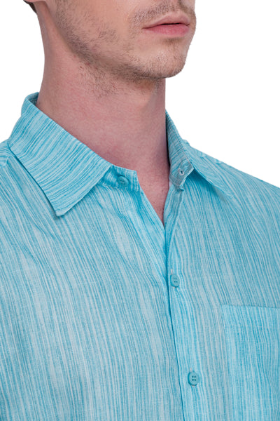 HAPPY BAY Mens Hawaiian Shirts Green Stripes P07592