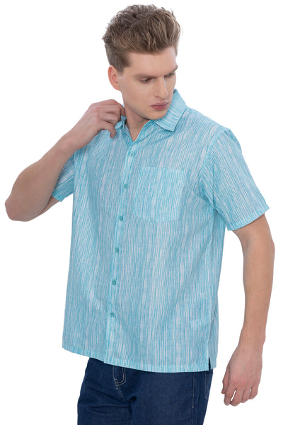 HAPPY BAY Mens Hawaiian Shirts Green Stripes P07592