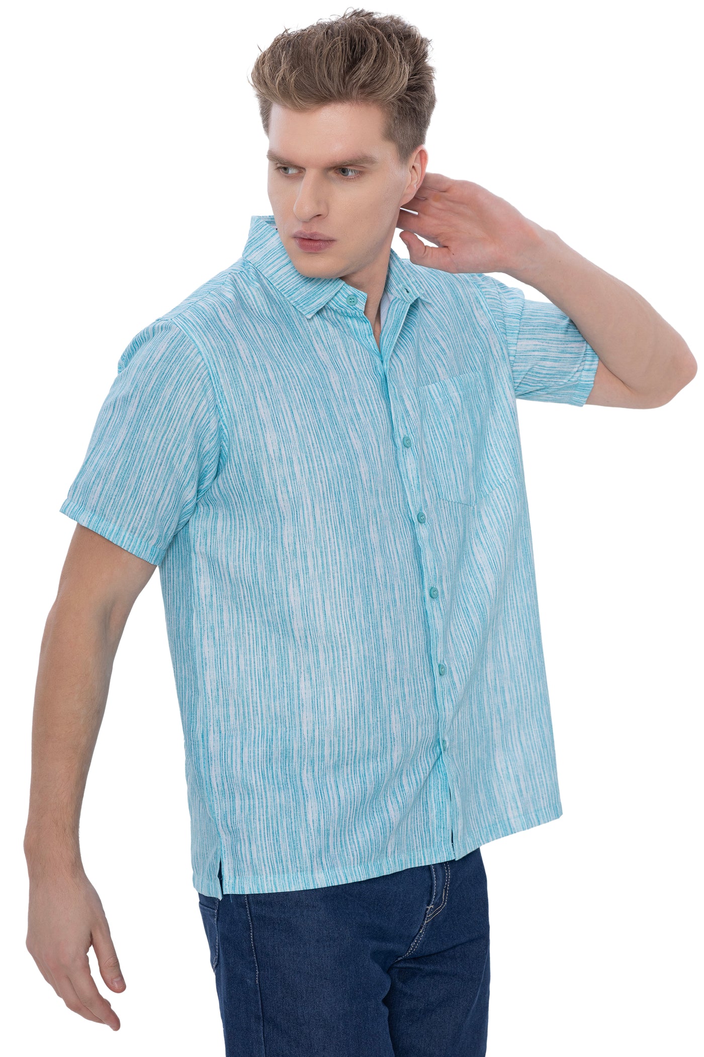 HAPPY BAY Mens Hawaiian Shirts Green Stripes P07592