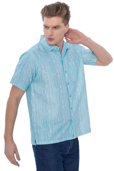 HAPPY BAY Mens Hawaiian Shirts Green Stripes P07592