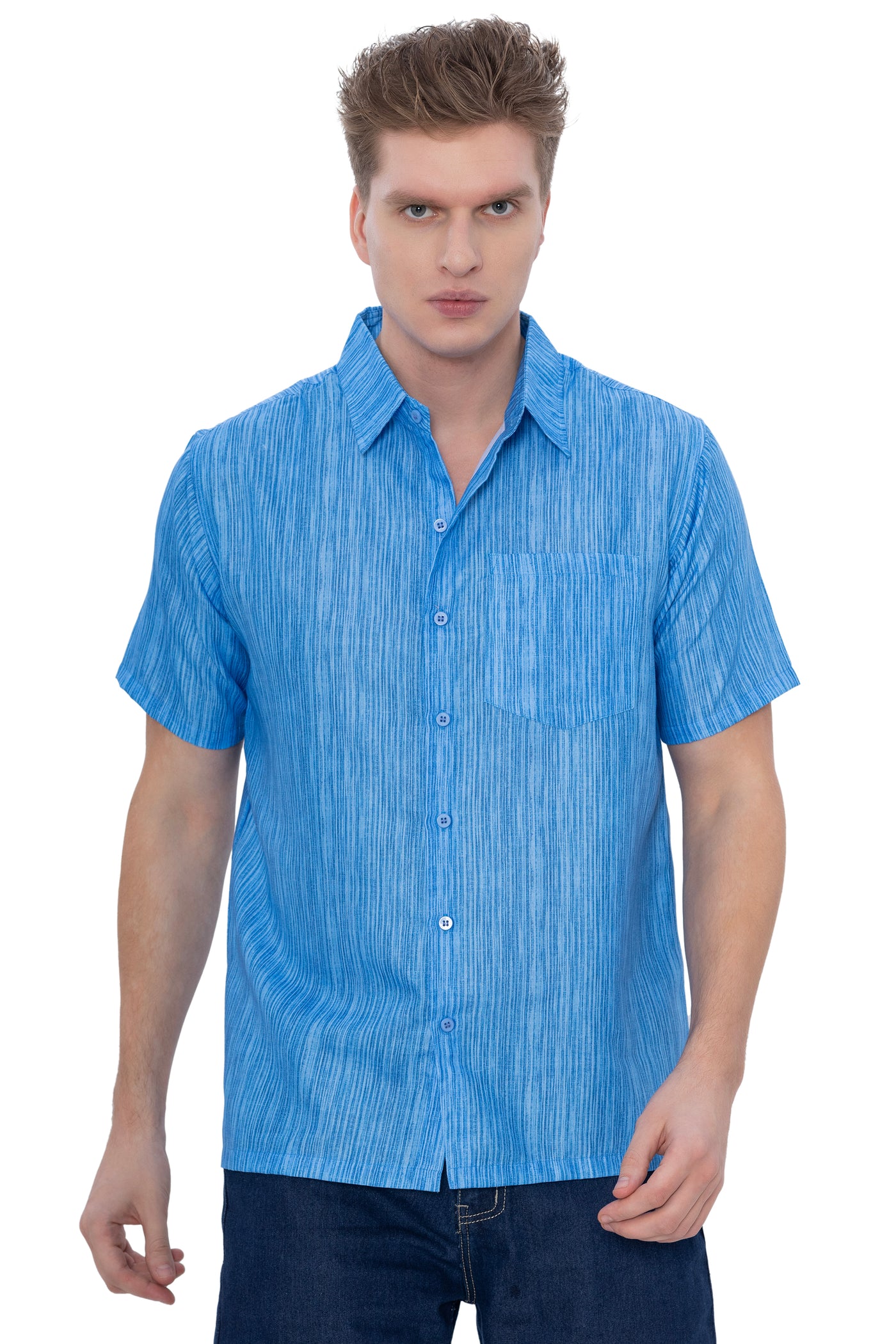 HAPPY BAY Mens Hawaiian Shirts Blue Stripes P07593