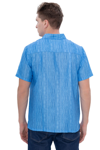 HAPPY BAY Mens Hawaiian Shirts Blue Stripes P07593