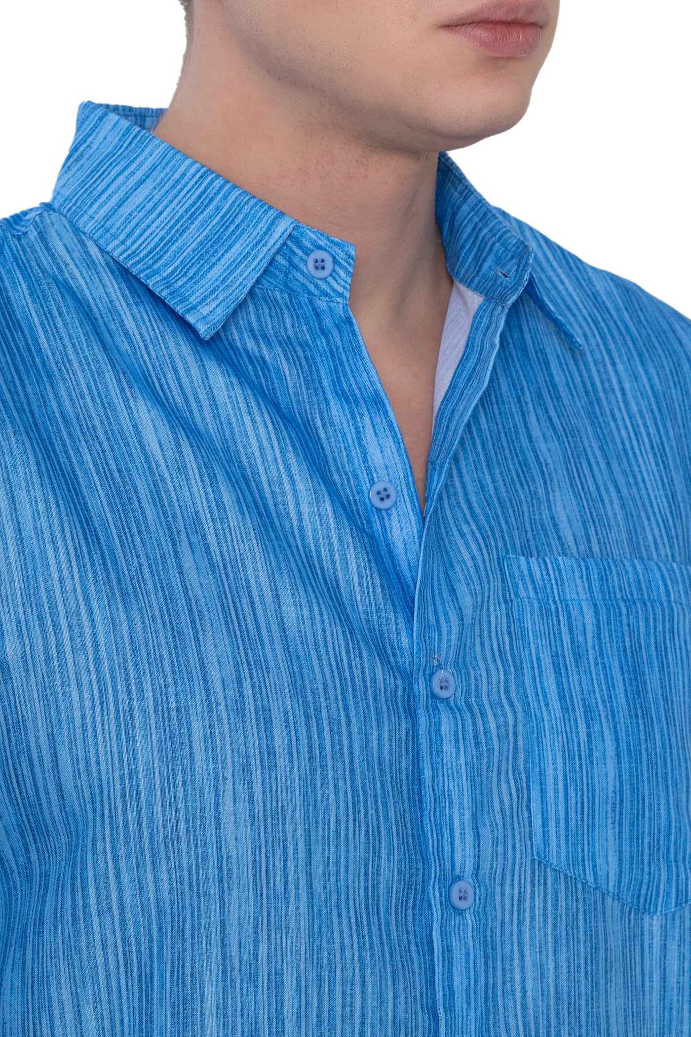 HAPPY BAY Mens Hawaiian Shirts Blue Stripes P07593