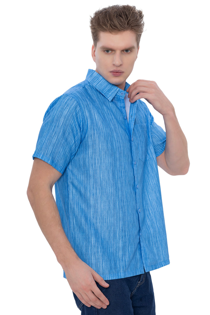 HAPPY BAY Mens Hawaiian Shirts Blue Stripes P07593