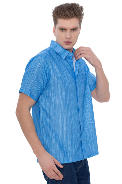 HAPPY BAY Mens Hawaiian Shirts Blue Stripes P07593