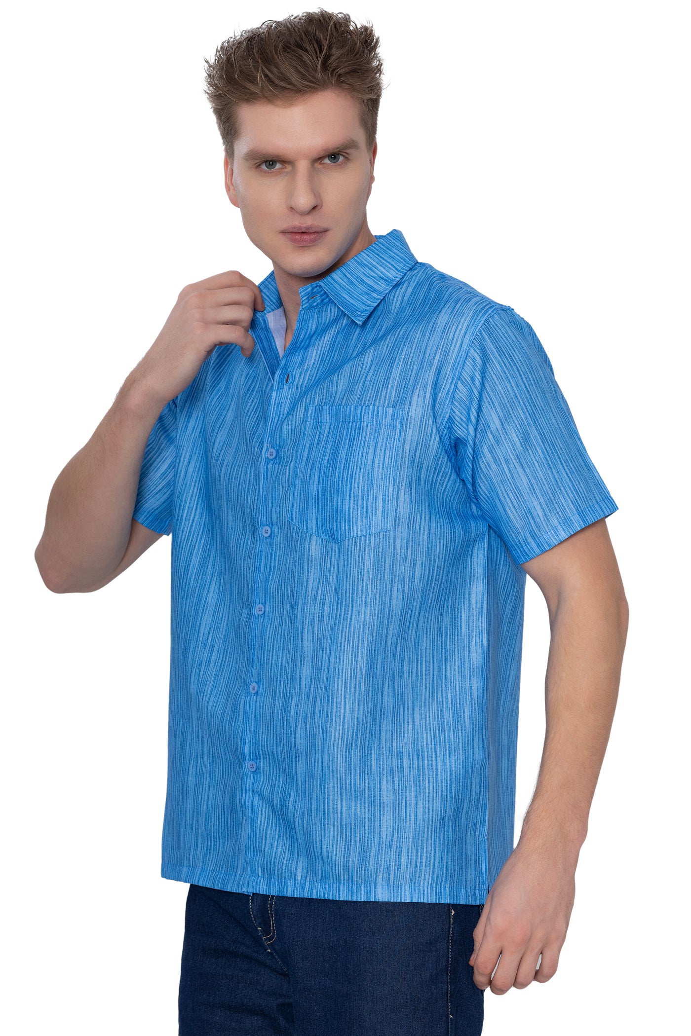 HAPPY BAY Mens Hawaiian Shirts Blue Stripes P07593