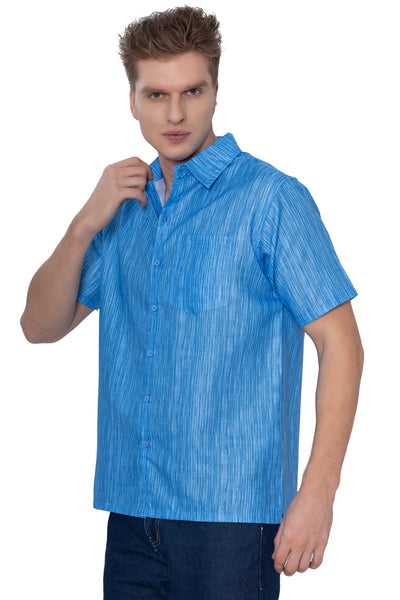 HAPPY BAY Mens Hawaiian Shirts Blue Stripes P07593