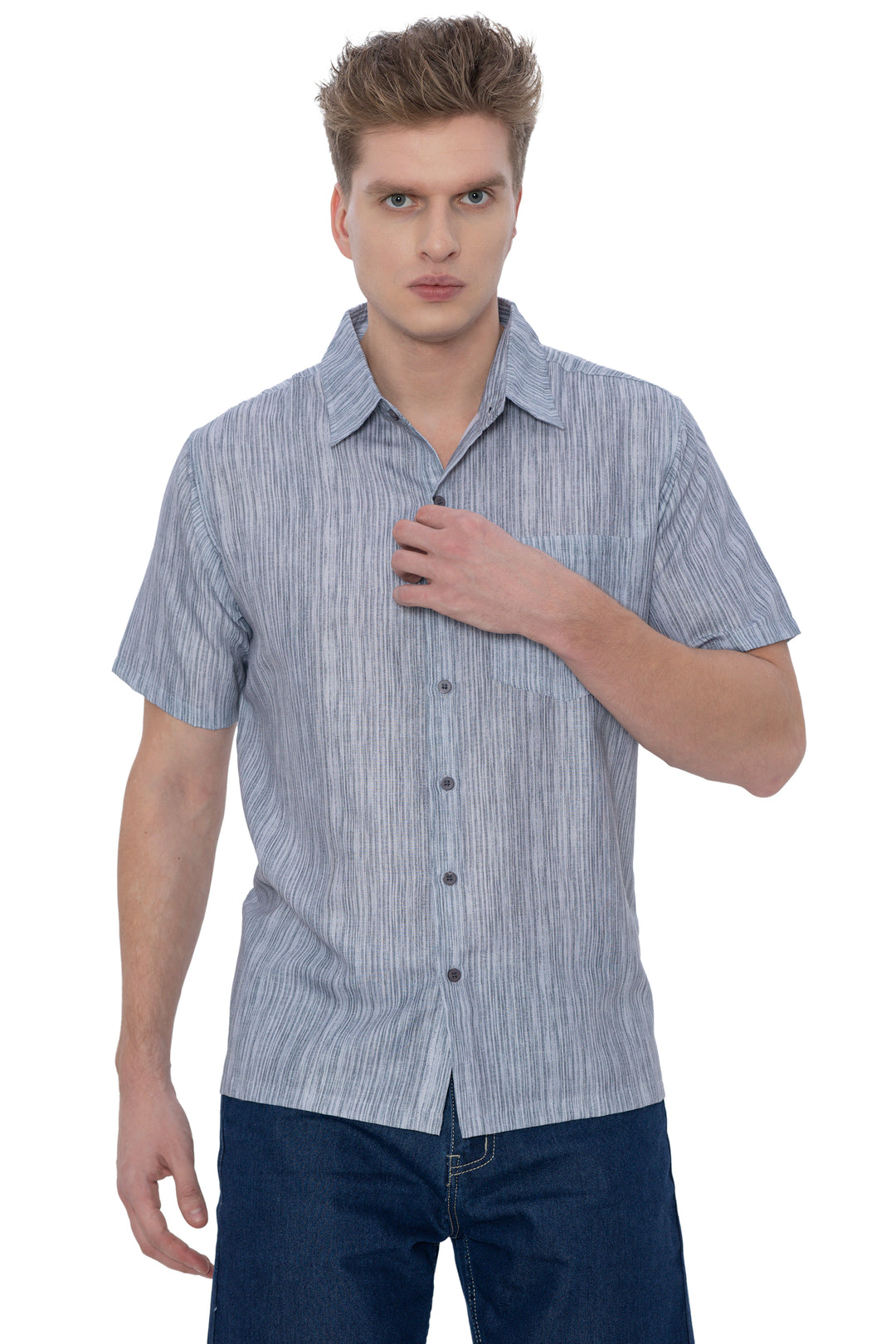HAPPY BAY Mens Hawaiian Shirts Grey Stripes P07594