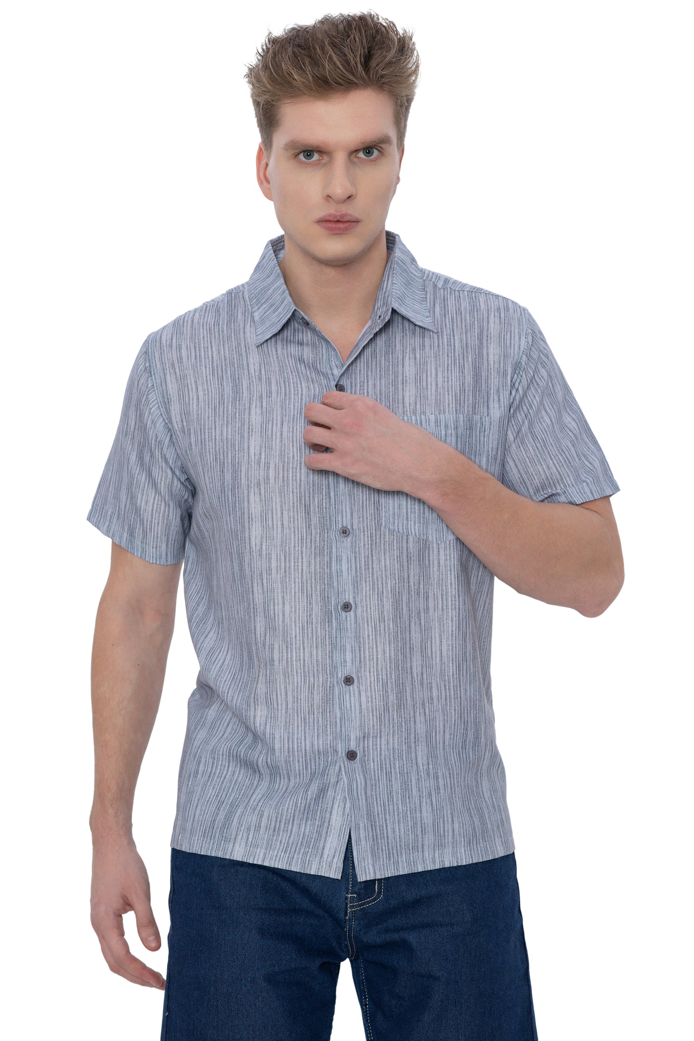 HAPPY BAY Mens Hawaiian Shirts Grey Stripes P07594