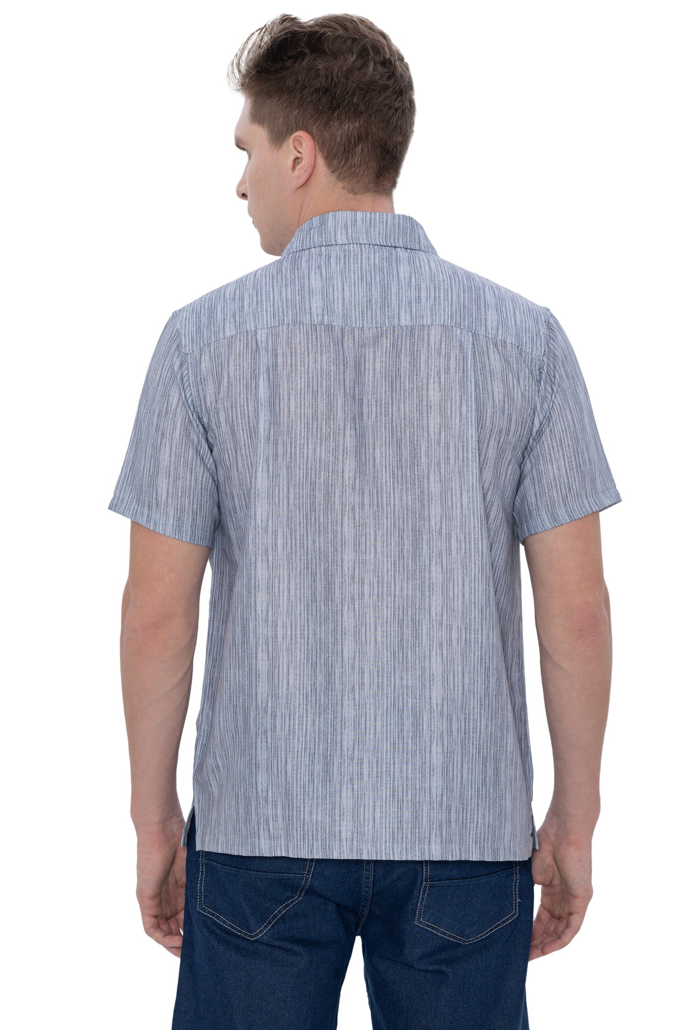 HAPPY BAY Mens Hawaiian Shirts Grey Stripes P07594