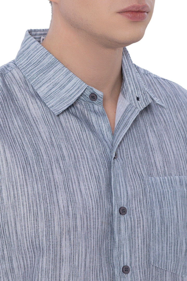 HAPPY BAY Mens Hawaiian Shirts Grey Stripes P07594