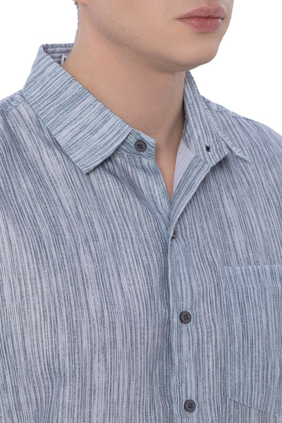 HAPPY BAY Mens Hawaiian Shirts Grey Stripes P07594