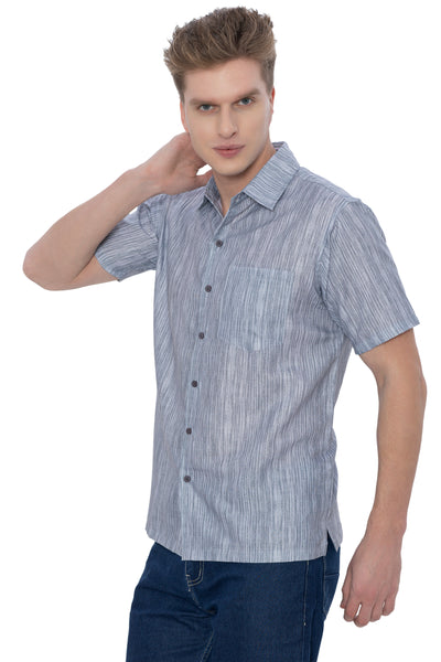 HAPPY BAY Mens Hawaiian Shirts Grey Stripes P07594