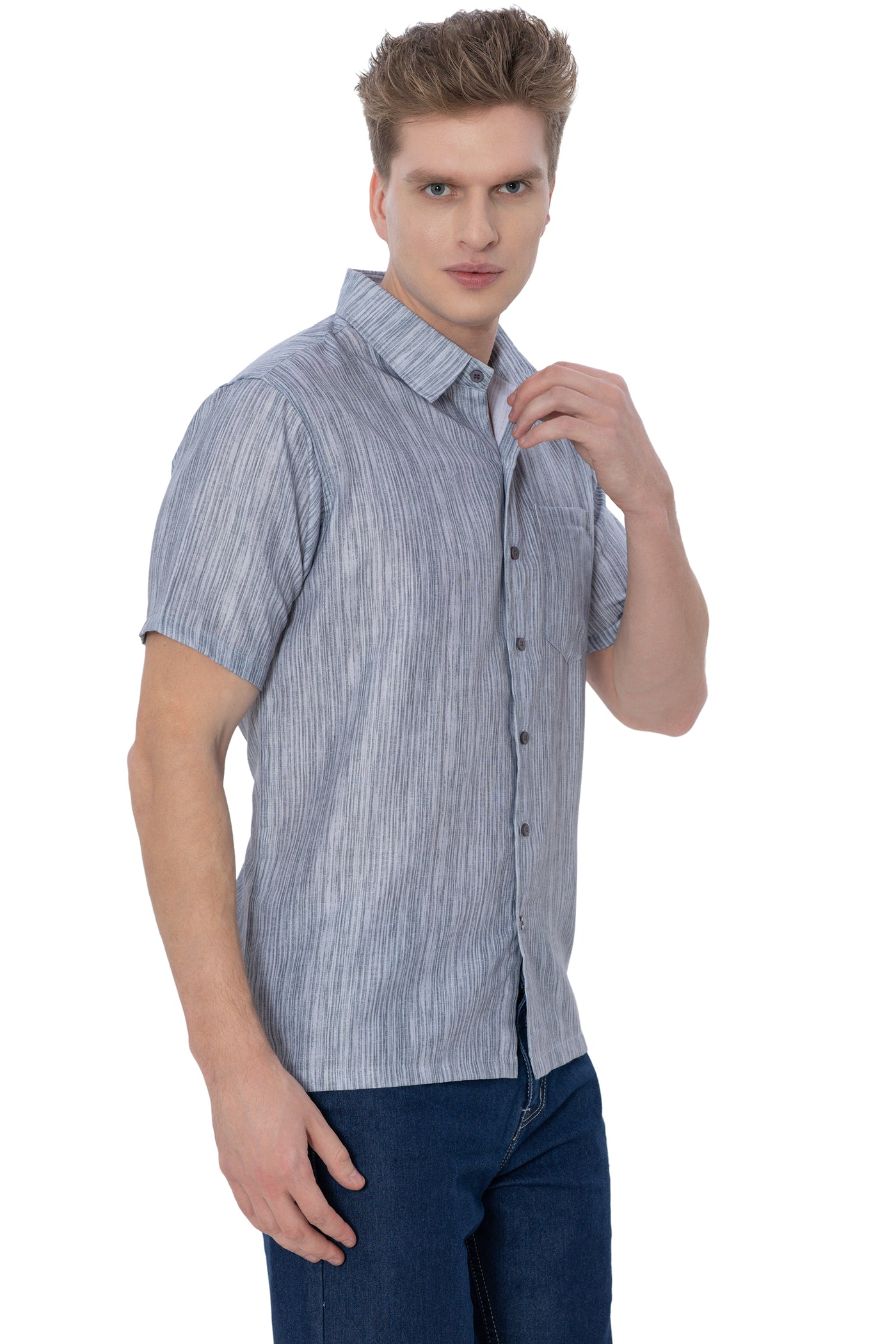 HAPPY BAY Mens Hawaiian Shirts Grey Stripes P07594