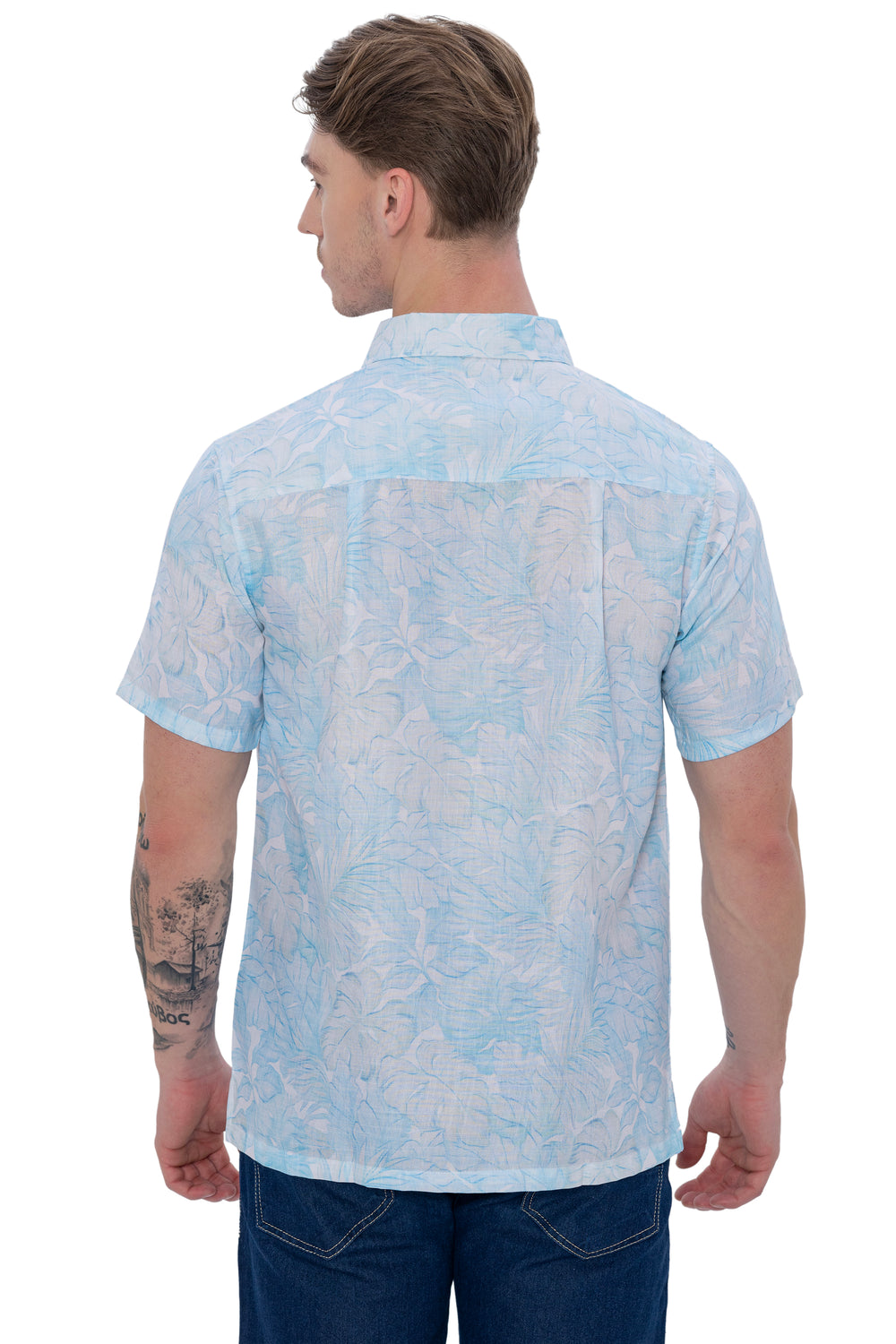 Happy Bay Men's Breathable Linen Half Sleeve Festival Shirt light-blue P07596
