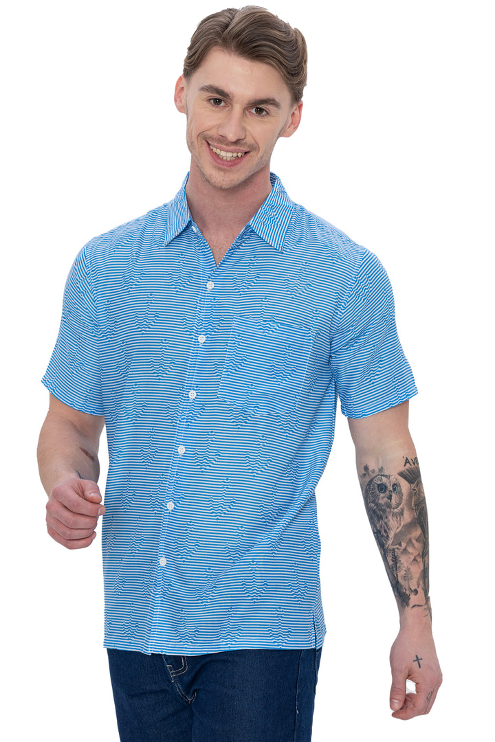 HAPPY BAY Mens Hawaiian Shirts Blue Ocean Wave P07598