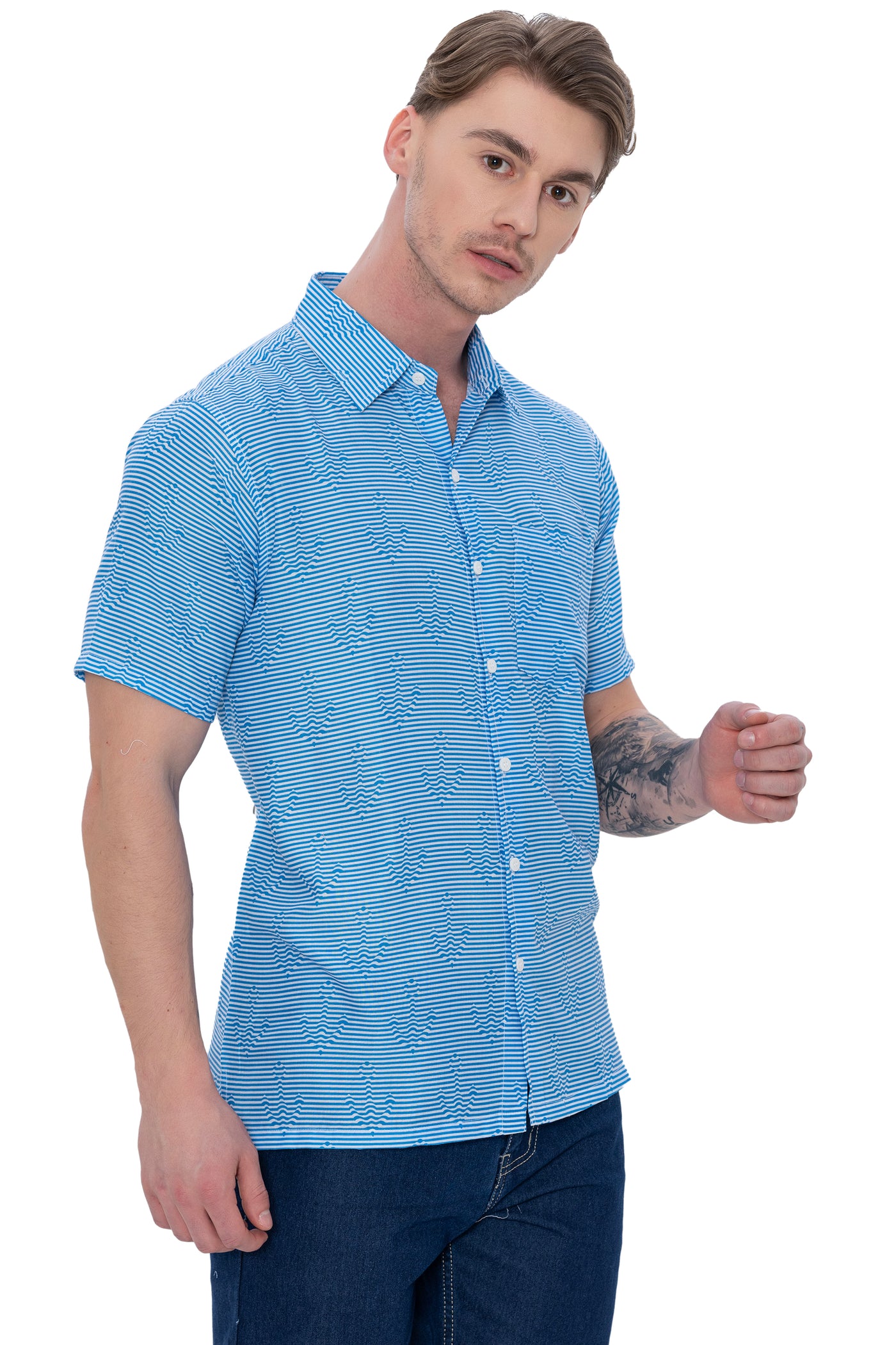 HAPPY BAY Mens Hawaiian Shirts Blue Ocean Wave P07598