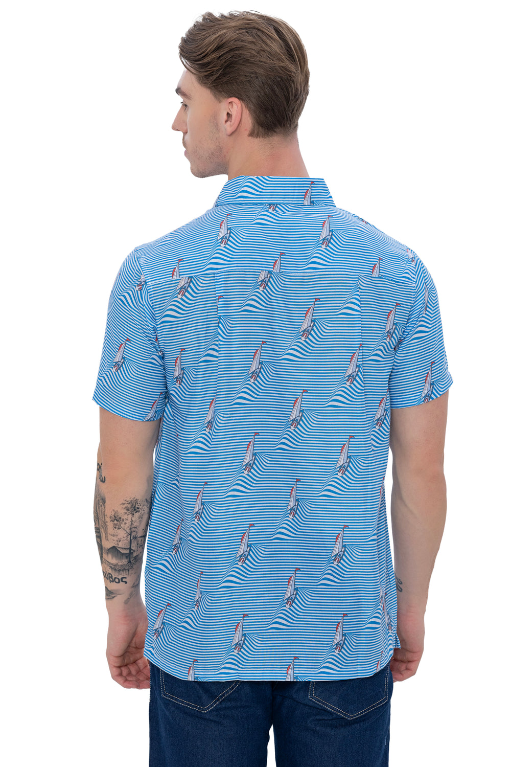 HAPPY BAY Men's Short Sleeve Casual Shirt - Summer Beach Button Down Classic Fit Camp Collar Resort Shirt M Light Blue P07599