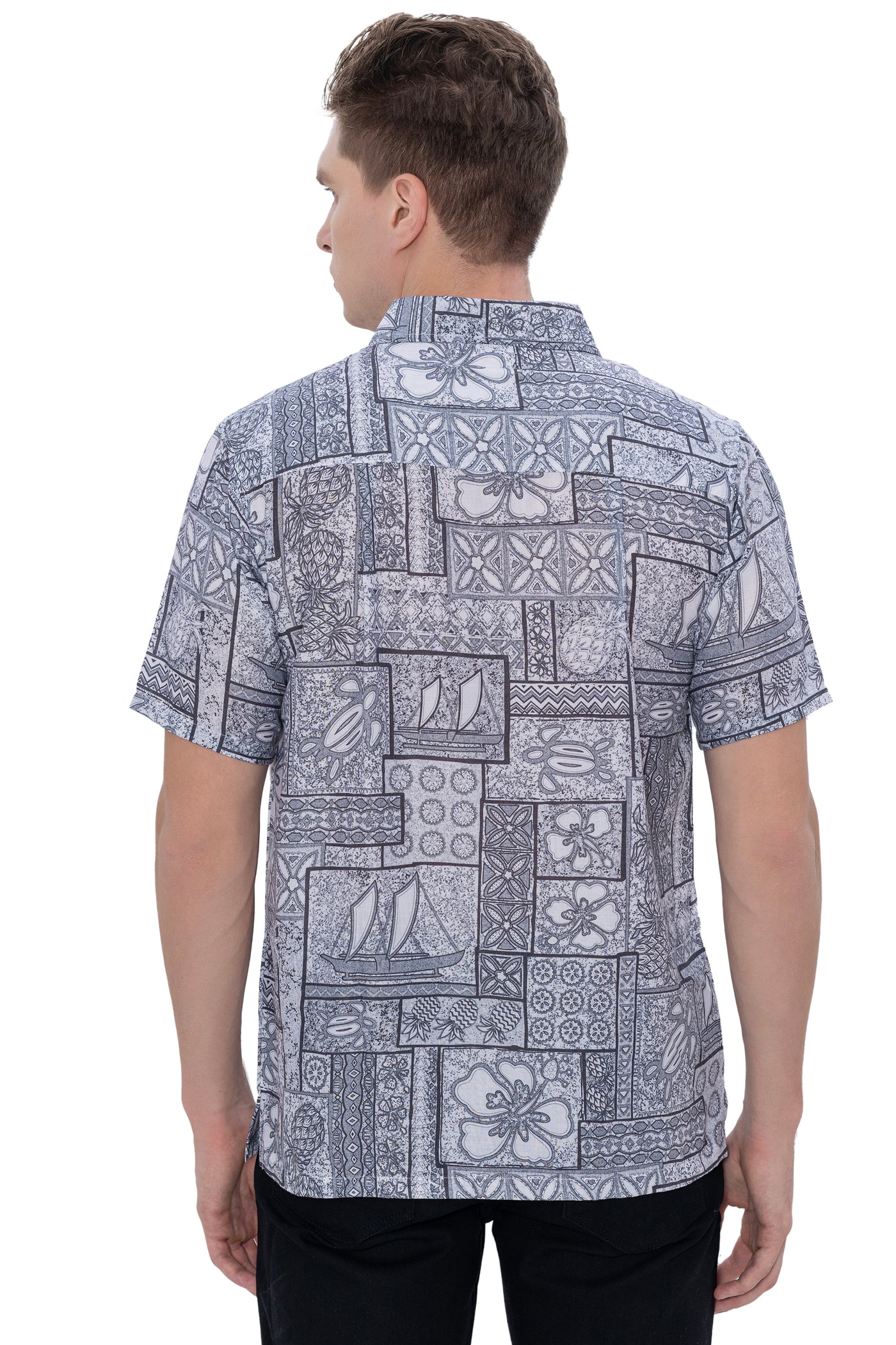 HAPPY BAY Mens Hawaiian Shirts Grey Tropical P07601