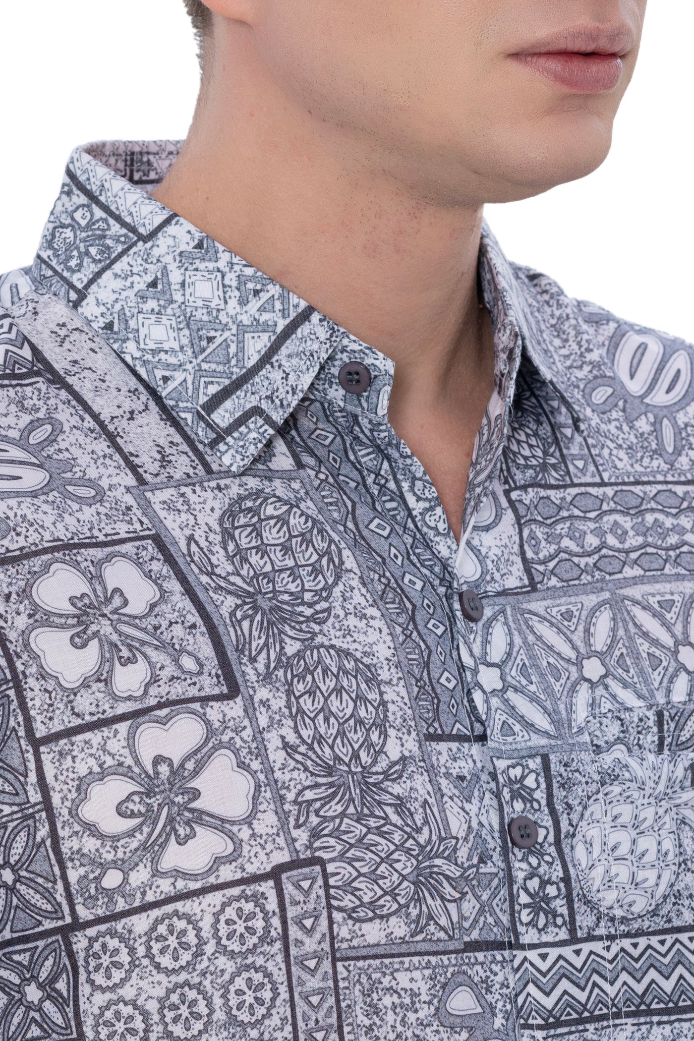 HAPPY BAY Mens Hawaiian Shirts Grey Tropical P07601