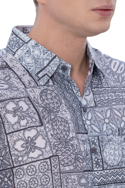HAPPY BAY Mens Hawaiian Shirts Grey Tropical P07601
