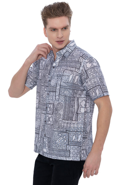 HAPPY BAY Mens Hawaiian Shirts Grey Tropical P07601