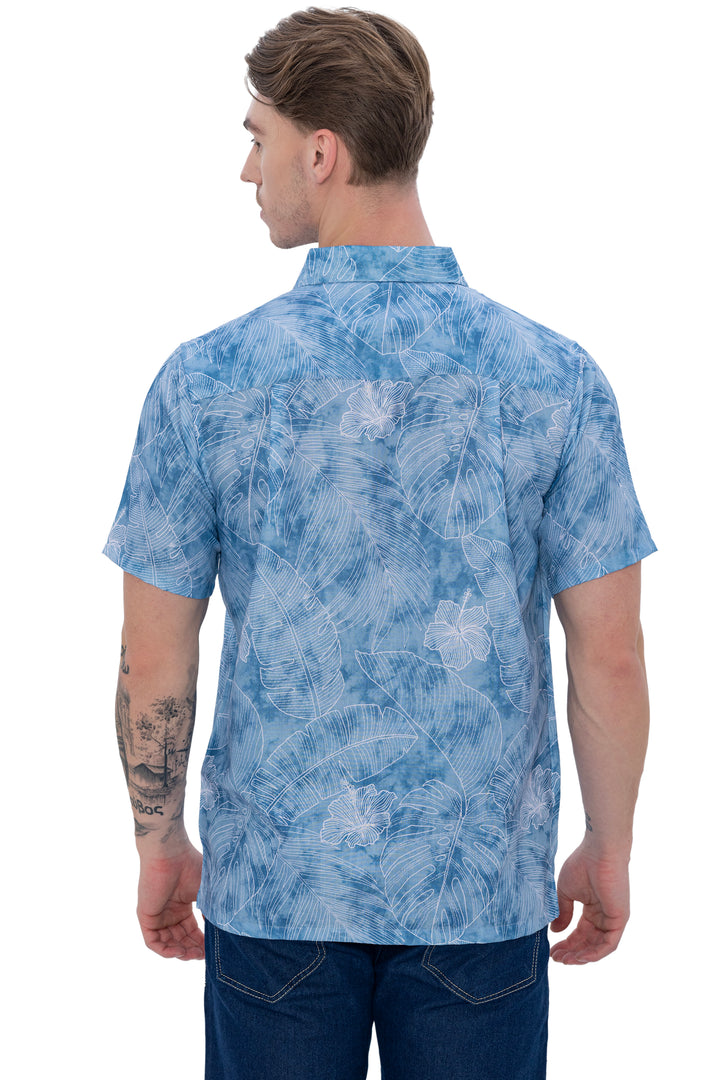 HAPPY BAY Mens Hawaiian Shirts White Hibiscus Leafs P07602