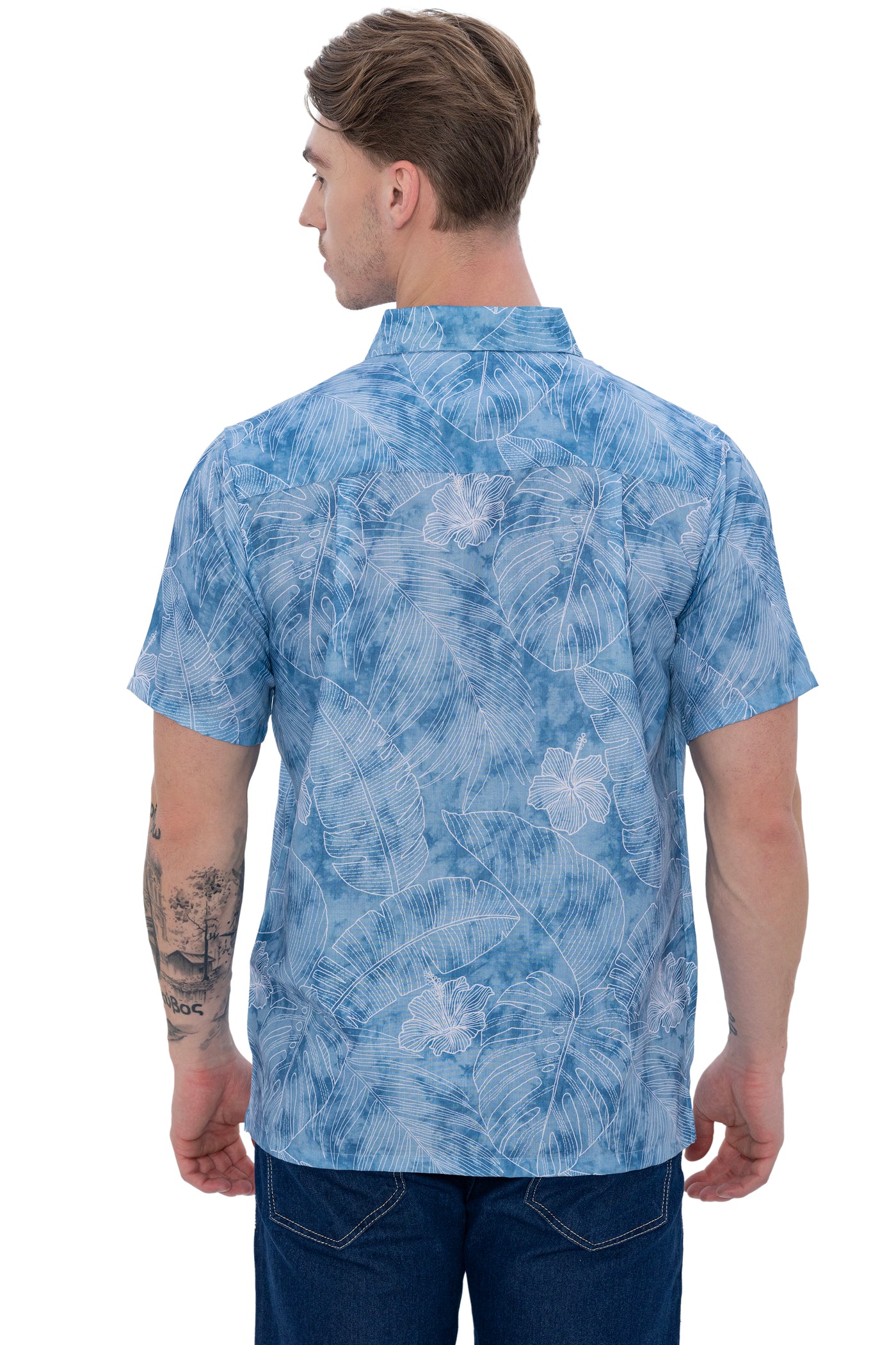 HAPPY BAY Mens Hawaiian Shirts White Hibiscus Leafs P07602