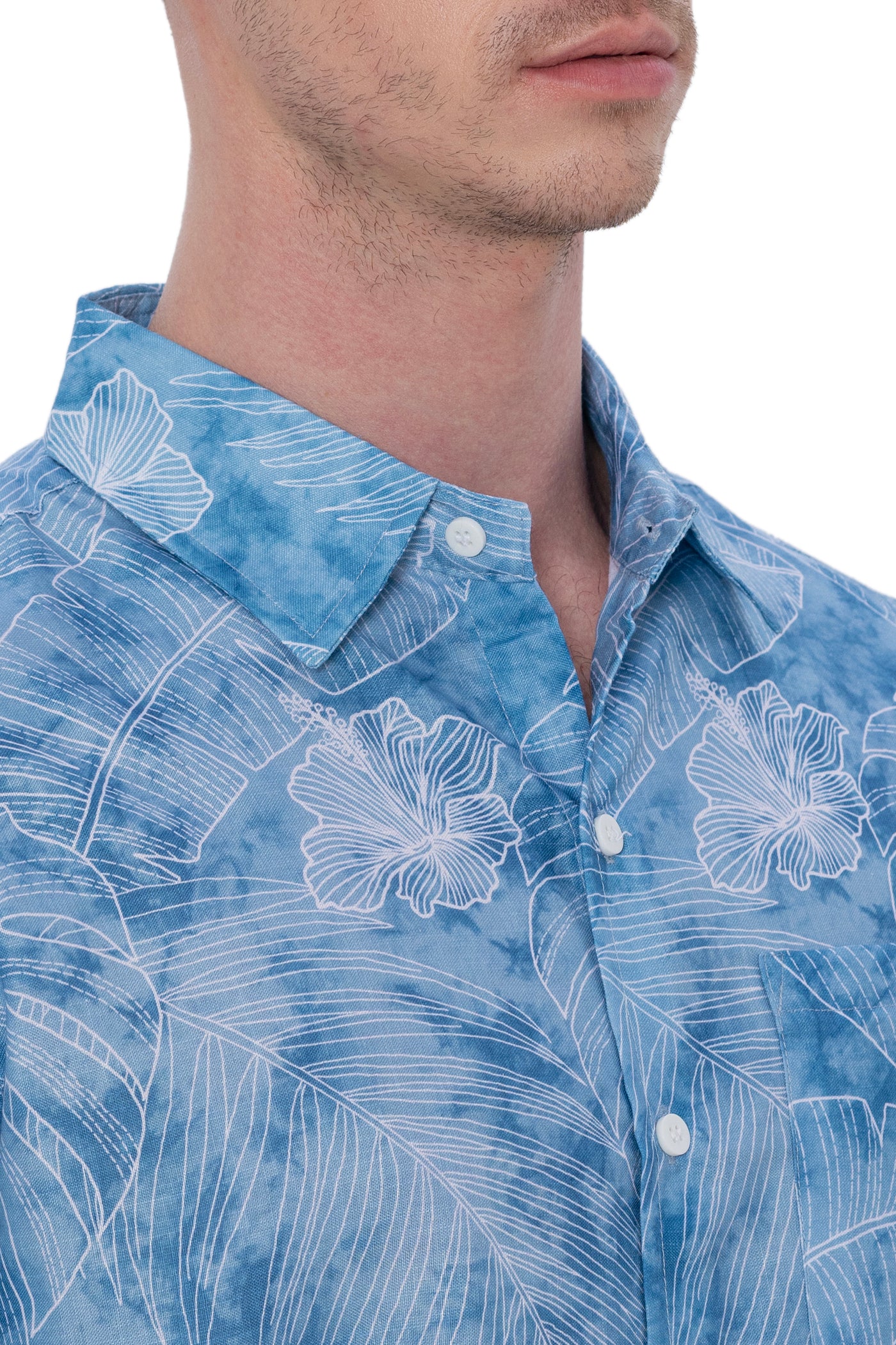 HAPPY BAY Mens Hawaiian Shirts White Hibiscus Leafs P07602