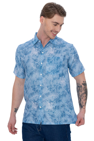 HAPPY BAY Mens Hawaiian Shirts White Hibiscus Leafs P07602