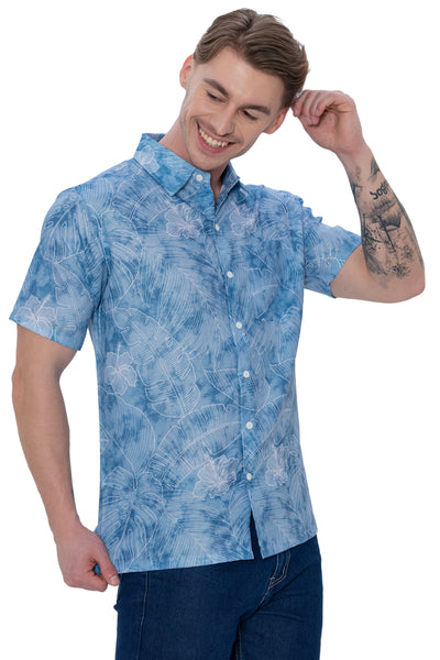 HAPPY BAY Mens Hawaiian Shirts White Hibiscus Leafs P07602