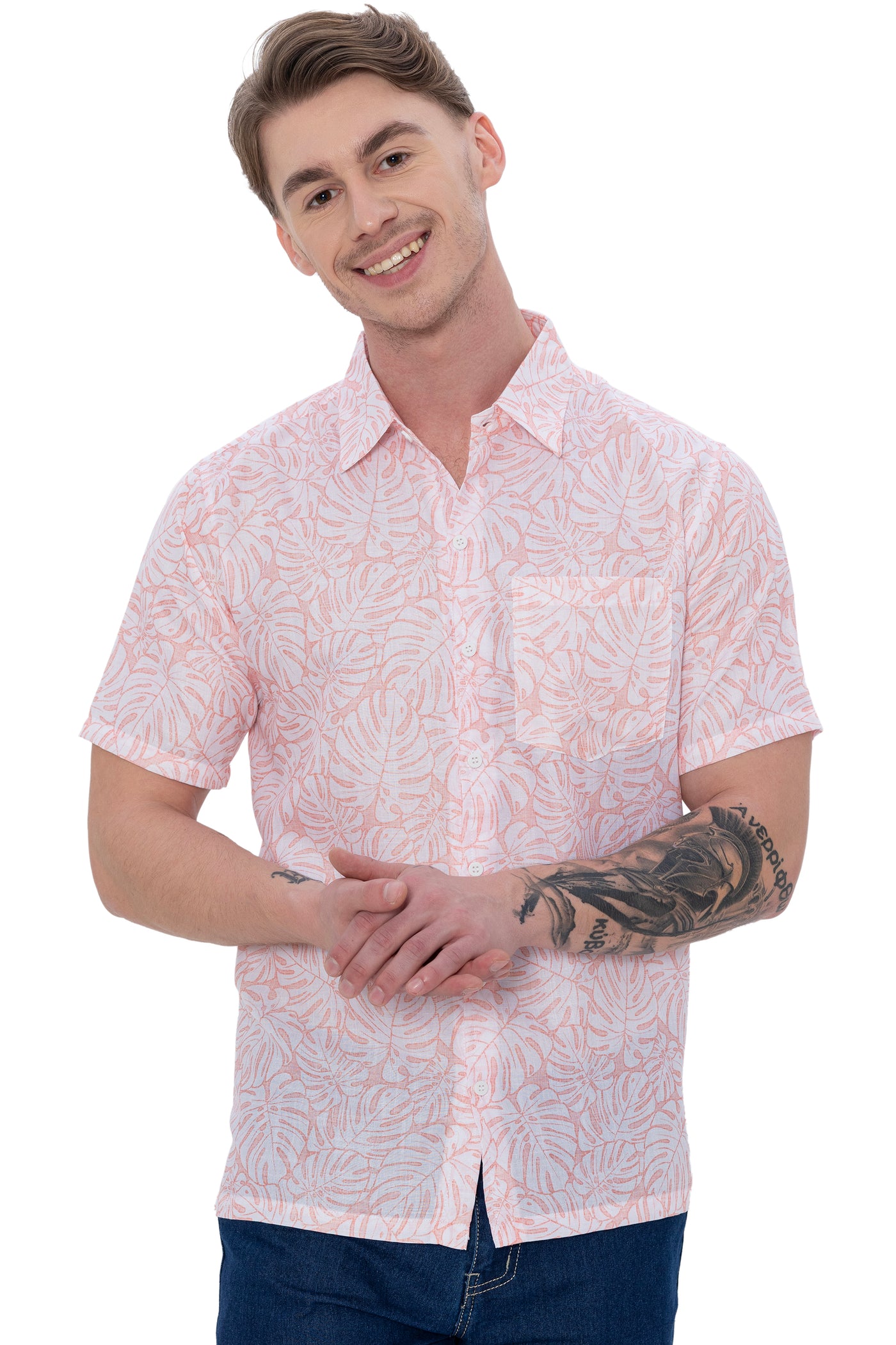 HAPPY BAY Mens Hawaiian Shirts Coral Leaves P07607