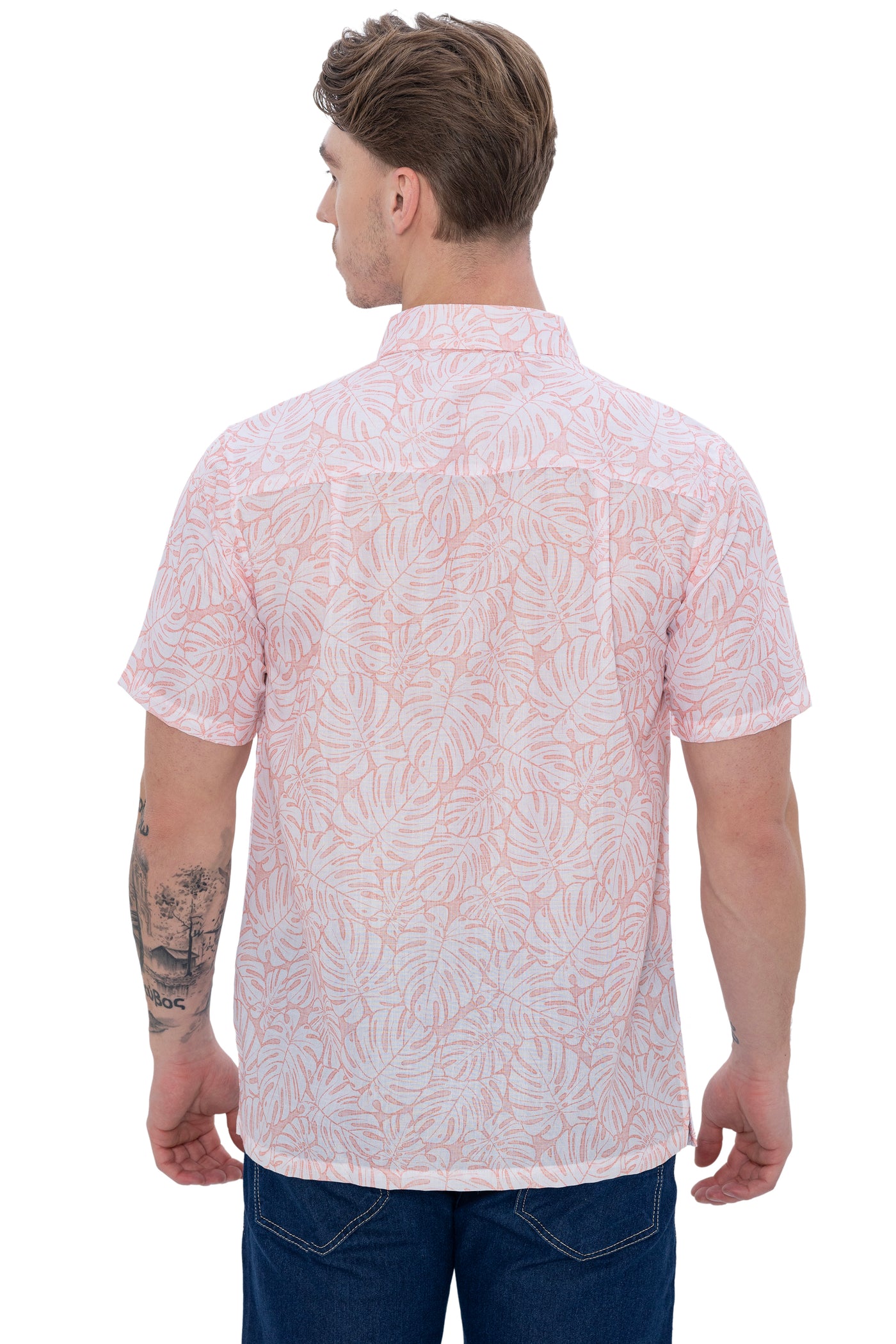 HAPPY BAY Mens Hawaiian Shirts Coral Leaves P07607